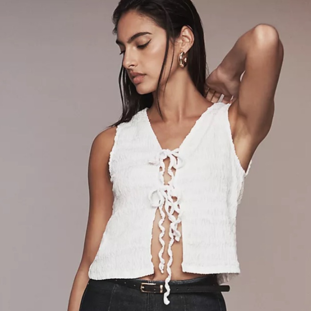 NWT Anthropologie Front-Tie Tank Top in White Sz L